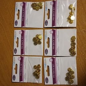 Gold Pin Back Sets - 6 packages of 6 NEW! Craft pins, broches, or badges.